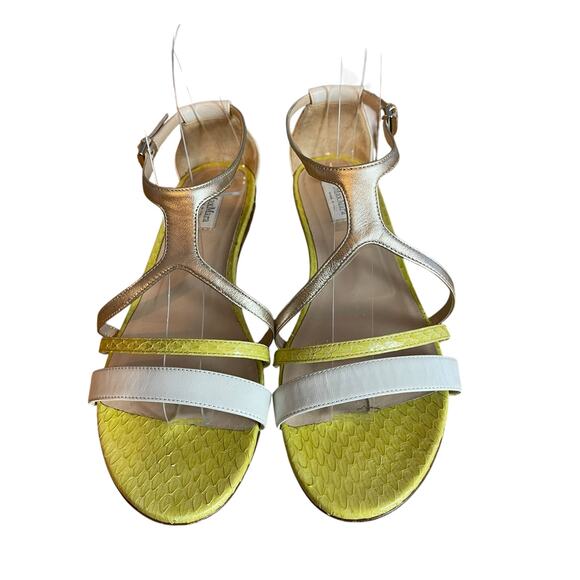 Max Mara Flat Sandals Shoes Metallic Gold White Yellow Buckle Leather Size 37/7 - Picture 2 of 7